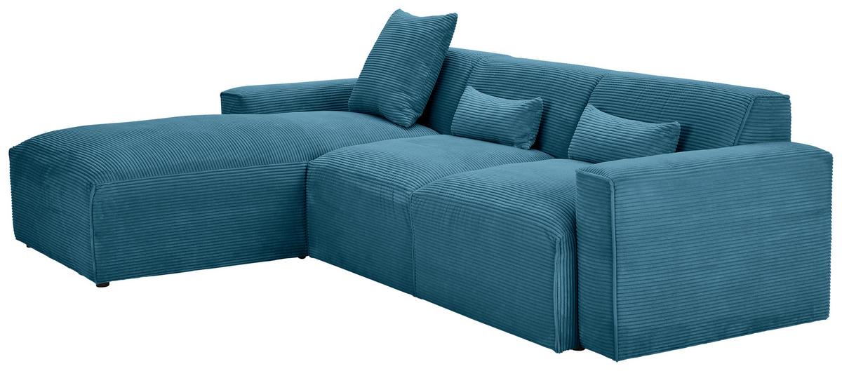 Ecksofa mit Zierkissen Pearl Hellblau 196x303 cm - Schwarz/Hellblau, Design, Textil (196/303cm) - Livetastic