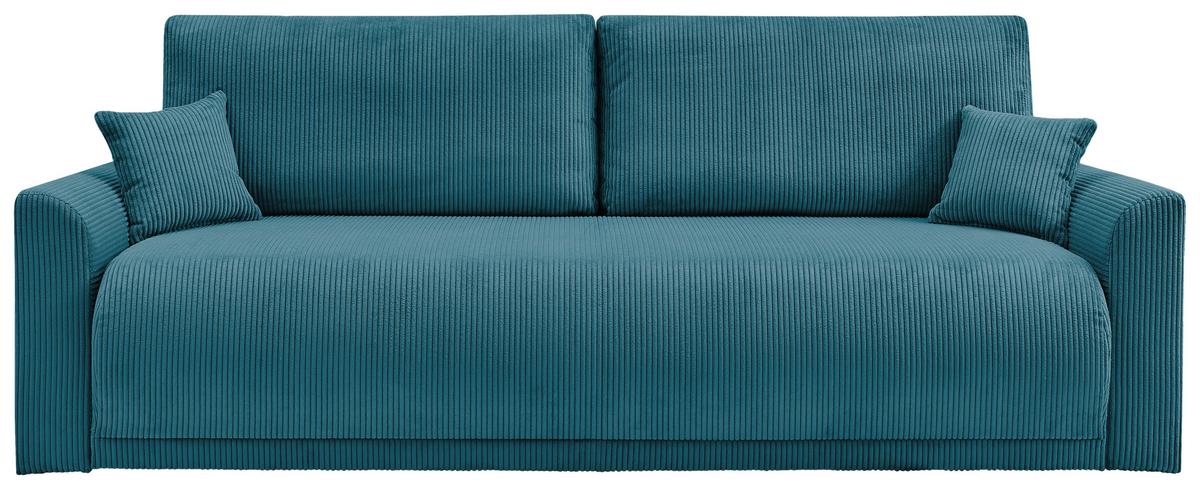 Rozkládací pohovka KIM, tyrkysový manšestr - tyrkysová, Moderní, dřevo (234/90/103cm)