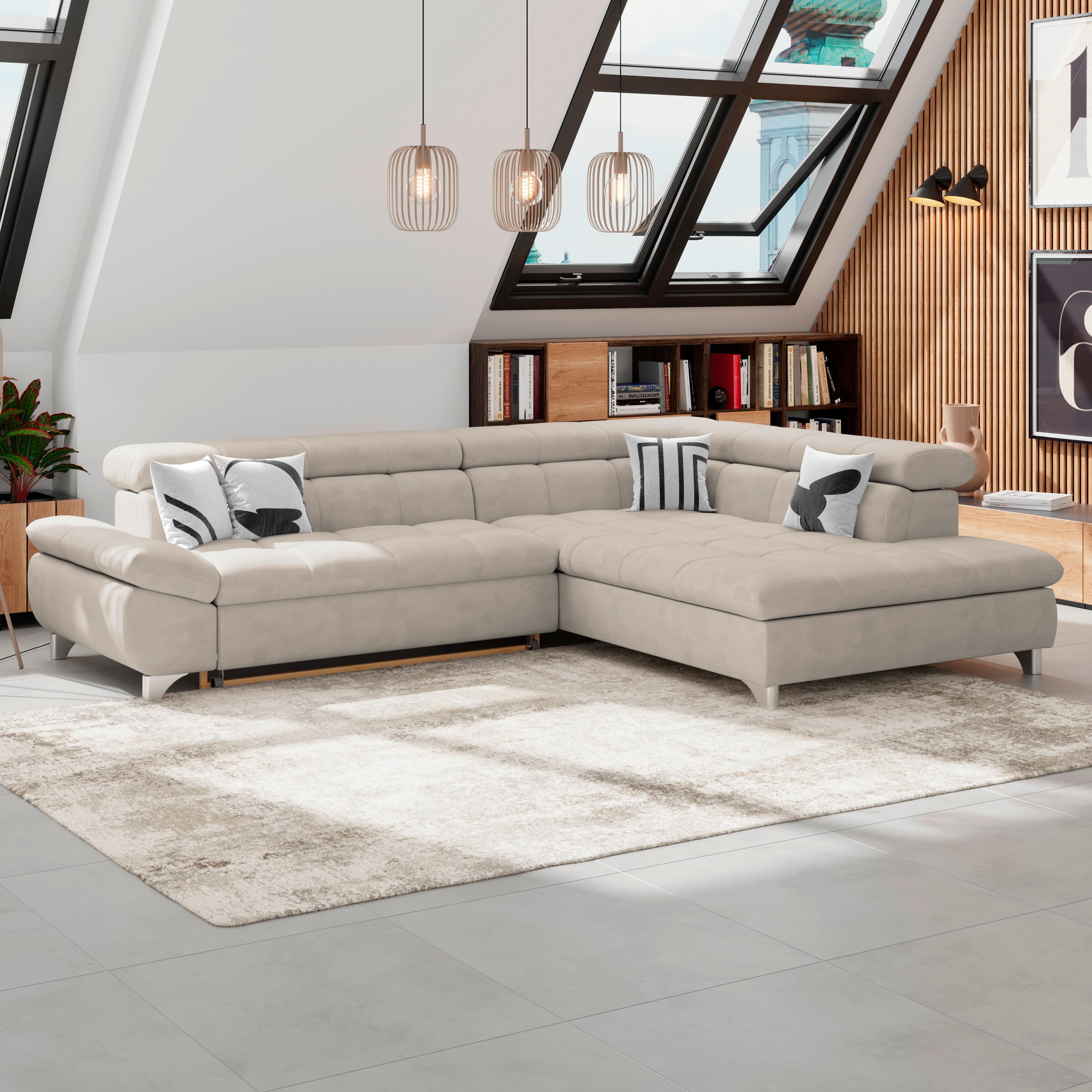 Ecksofa Gemini Naturfarben, B: 312cm - Chromfarben/Naturfarben, KONVENTIONELL, Textil (312/234cm)