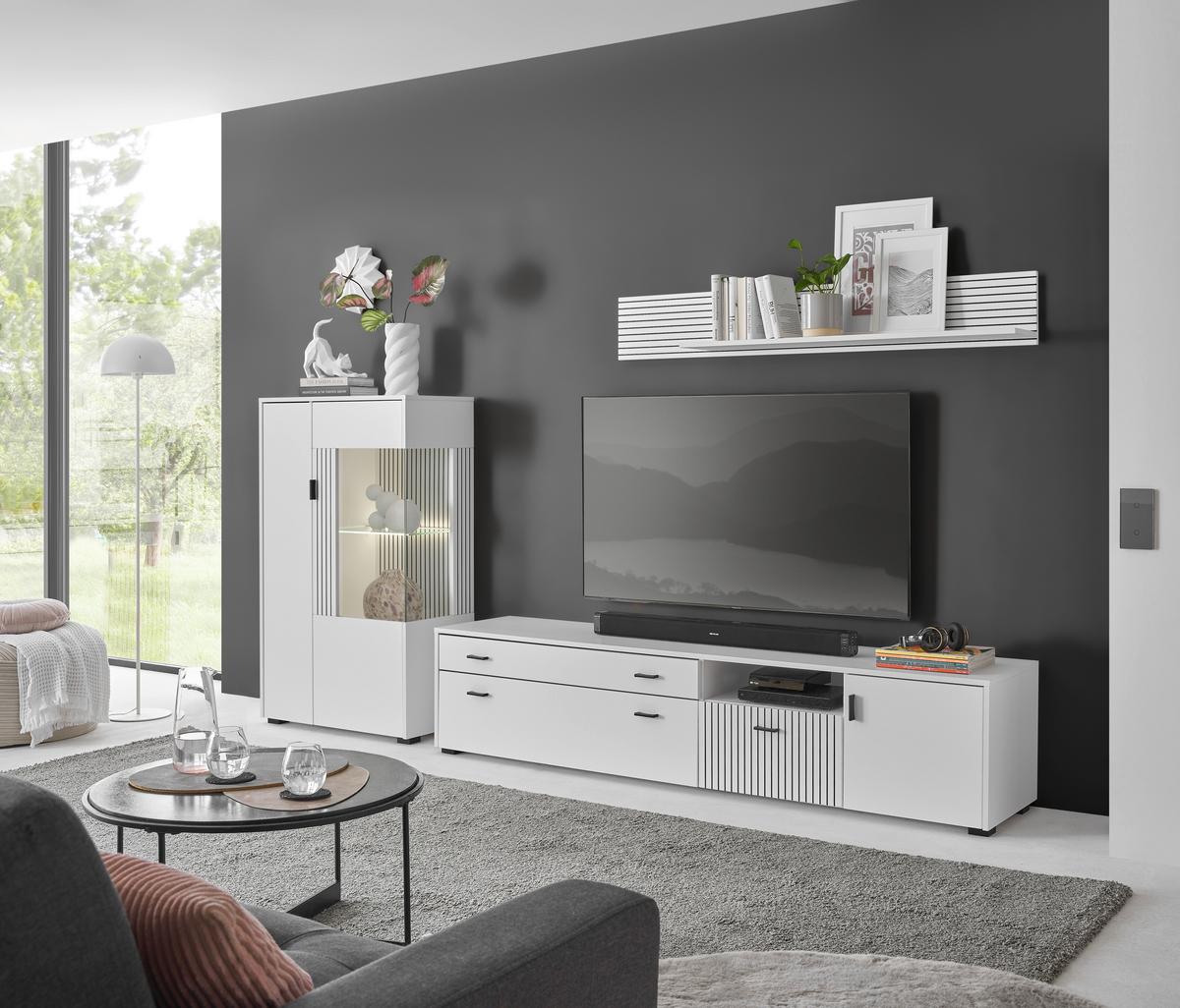 Vitrine Hudson Schwarz/Weiß B: 75 cm - Schwarz/Weiß, Design, Glas/Holzwerkstoff (75/125/38cm) - MID.YOU