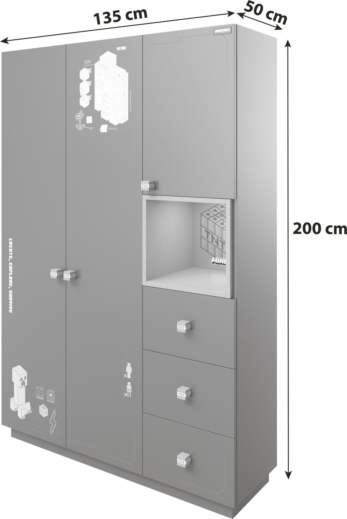 Kleiderschrank Minecraft - Schwarz, MODERN, Holzwerkstoff/Kunststoff (135/200/50cm) - Minecraft