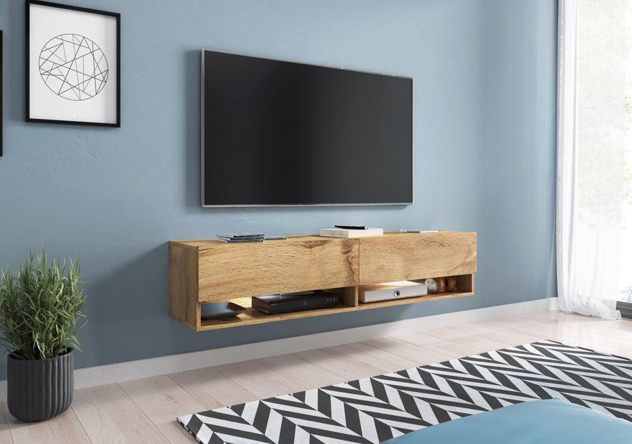 Nízka komoda s LED osvetlením - sivá/dub wotan, Lifestyle, kompozitné drevo/plast (140/30/31cm) - P & B