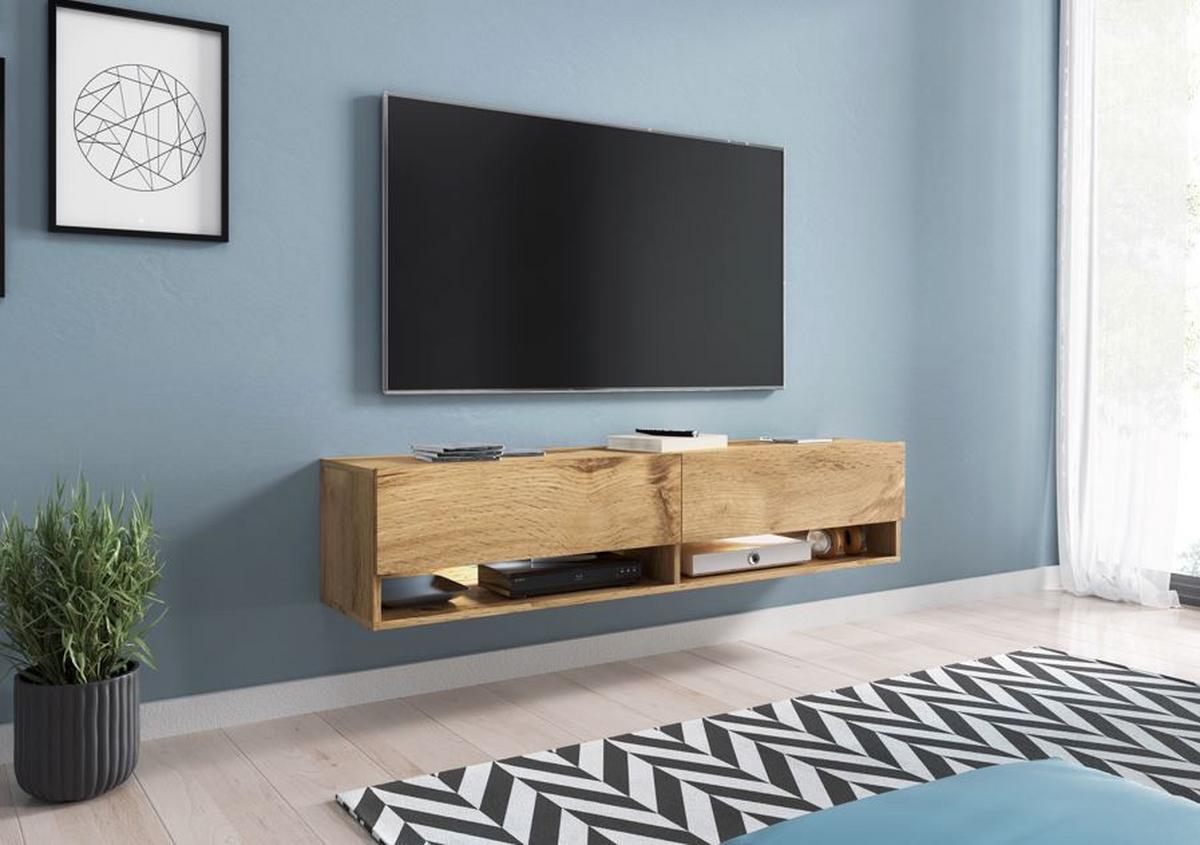 Nízka komoda s LED osvetlením - sivá/dub wotan, Lifestyle, kompozitné drevo/plast (140/30/31cm) - P & B