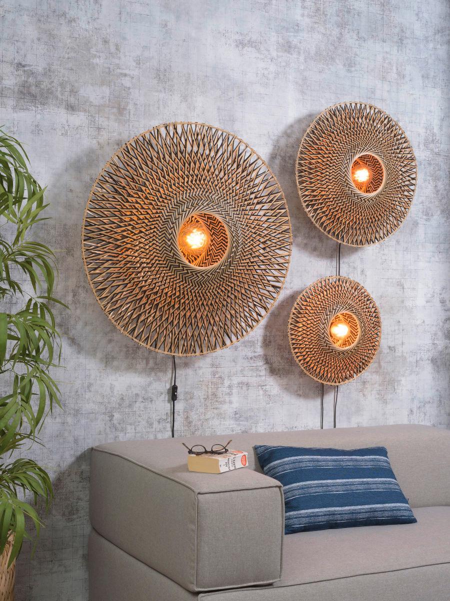 Wandleuchte Bali 1-Flammig mit Schnurschalter - Hellbraun/Schwarz, Natur, Naturmaterialien/Metall (87/20cm) - Good & Mojo