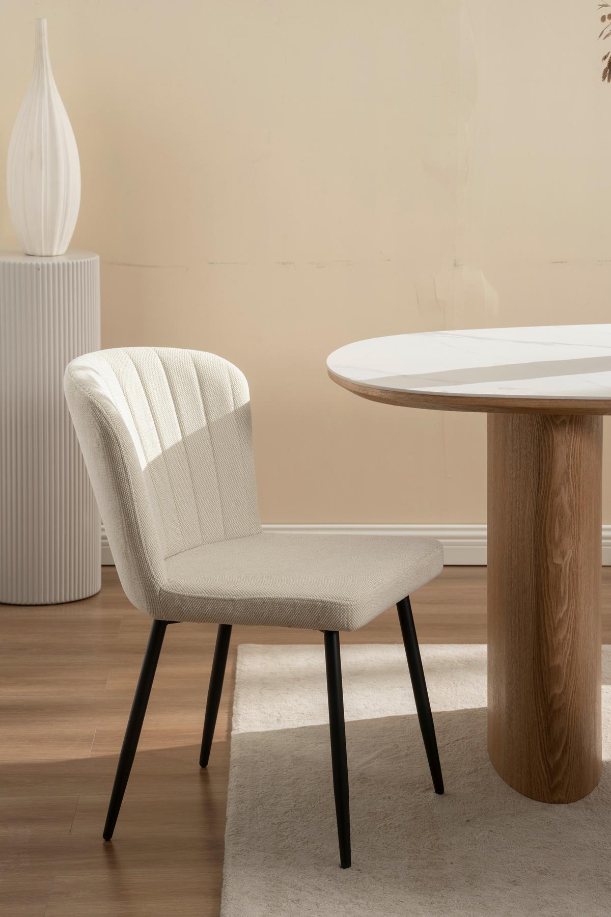 Vierfußstuhl Abbie Leinenoptik Beige, B: 52 Cm - Beige/Schwarz, KONVENTIONELL, Holz/Textil (52/82/60cm) - P & B