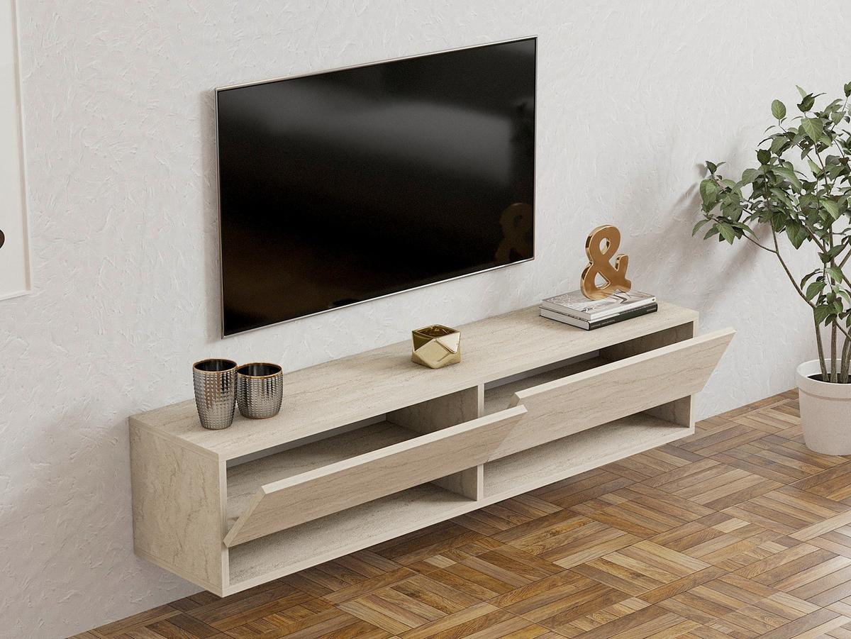LOWBOARD Travertine  B: 141cm - Elfenbein, MODERN, Holzwerkstoff (141/31/30cm)