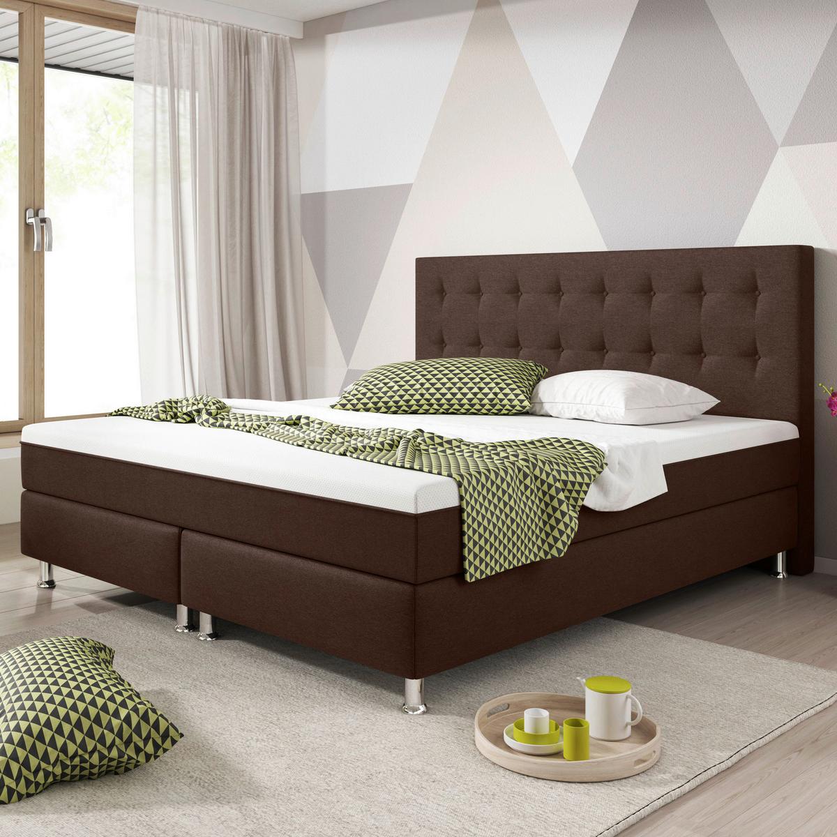 Boxspringbett Mit Topper 180x200 Köln Plus - Silberfarben/Braun, KONVENTIONELL, Textil (180/115/210cm) - MID.YOU