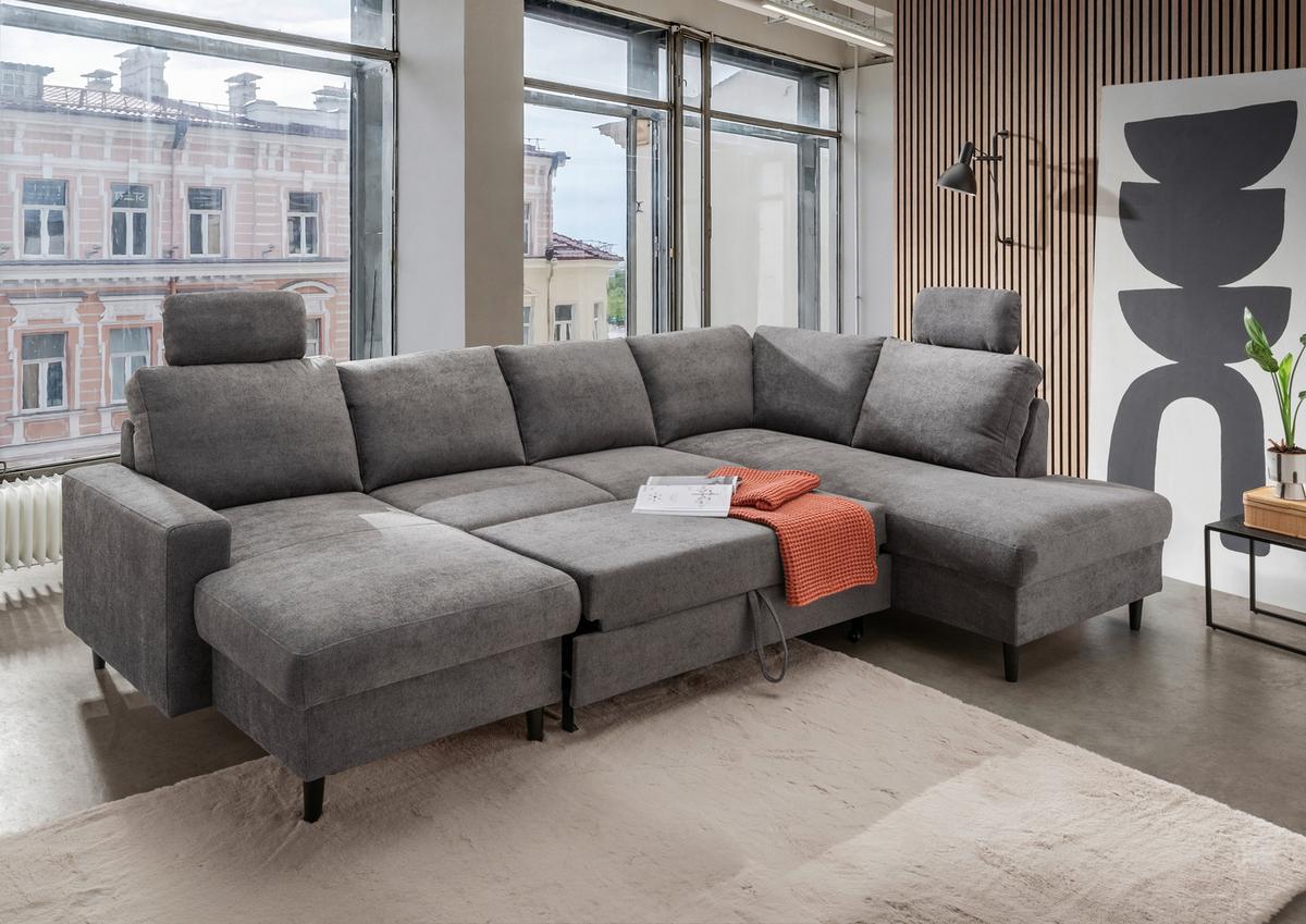 Wohnlandschaft Passione Dunkelgrau U: 153x305x200 cm - Dunkelgrau/Schwarz, MODERN, Textil (153/305/200cm) - Livetastic