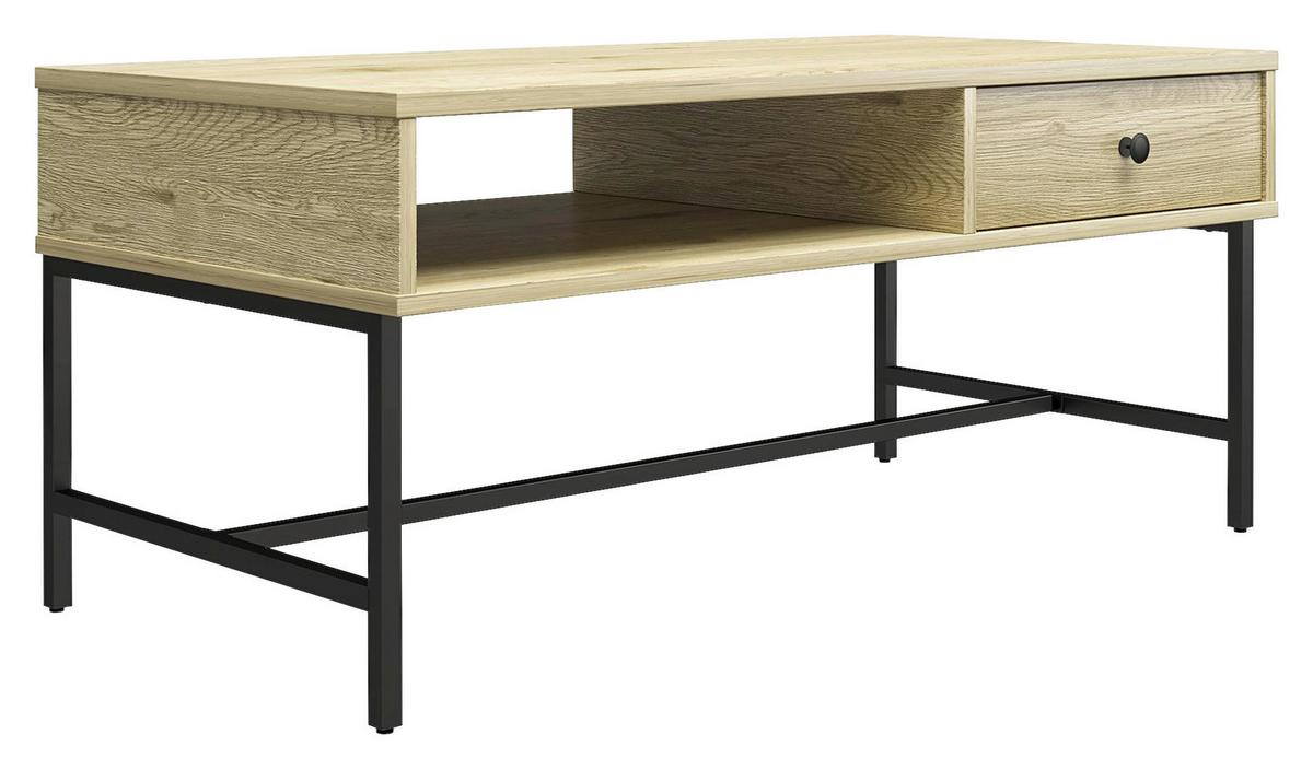 Couchtisch Tamlin Mit Ablagefach Eichefarben - Eichefarben/Schwarz, Design, Holzwerkstoff/Metall (101/45/50cm) - MID.YOU
