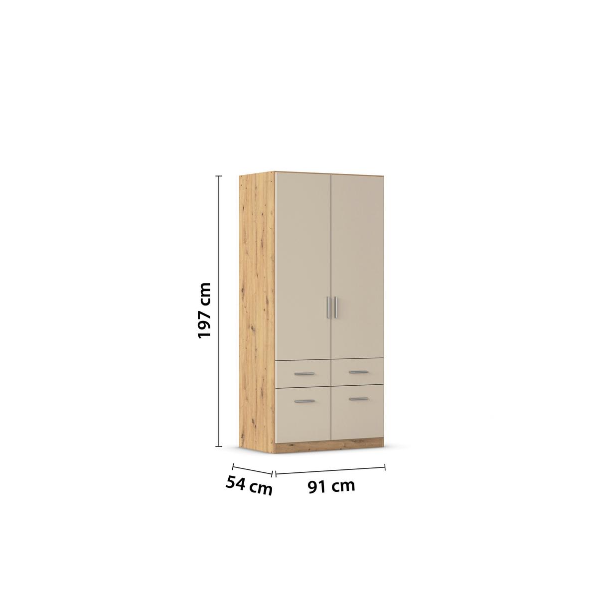 Kleiderschrank Celle Matt Champagner B: 91 cm - Champagner/Eiche Artisan, Trend, Holzwerkstoff (91/197/54cm)