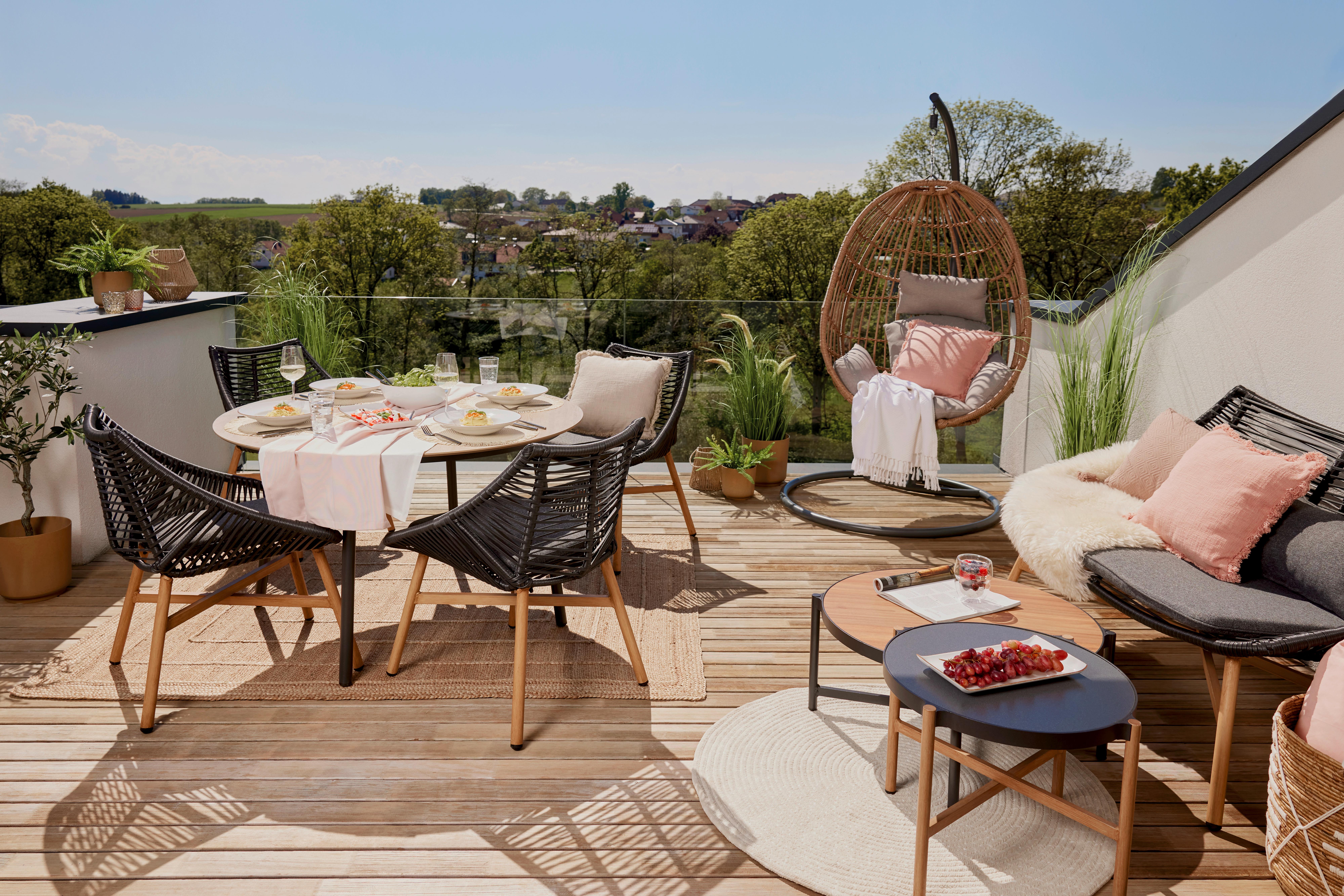 ZAHRADNÍ SESTAVA CARMELO -INT- - barvy teak/černá, Moderní, kov/textil - Premium Living