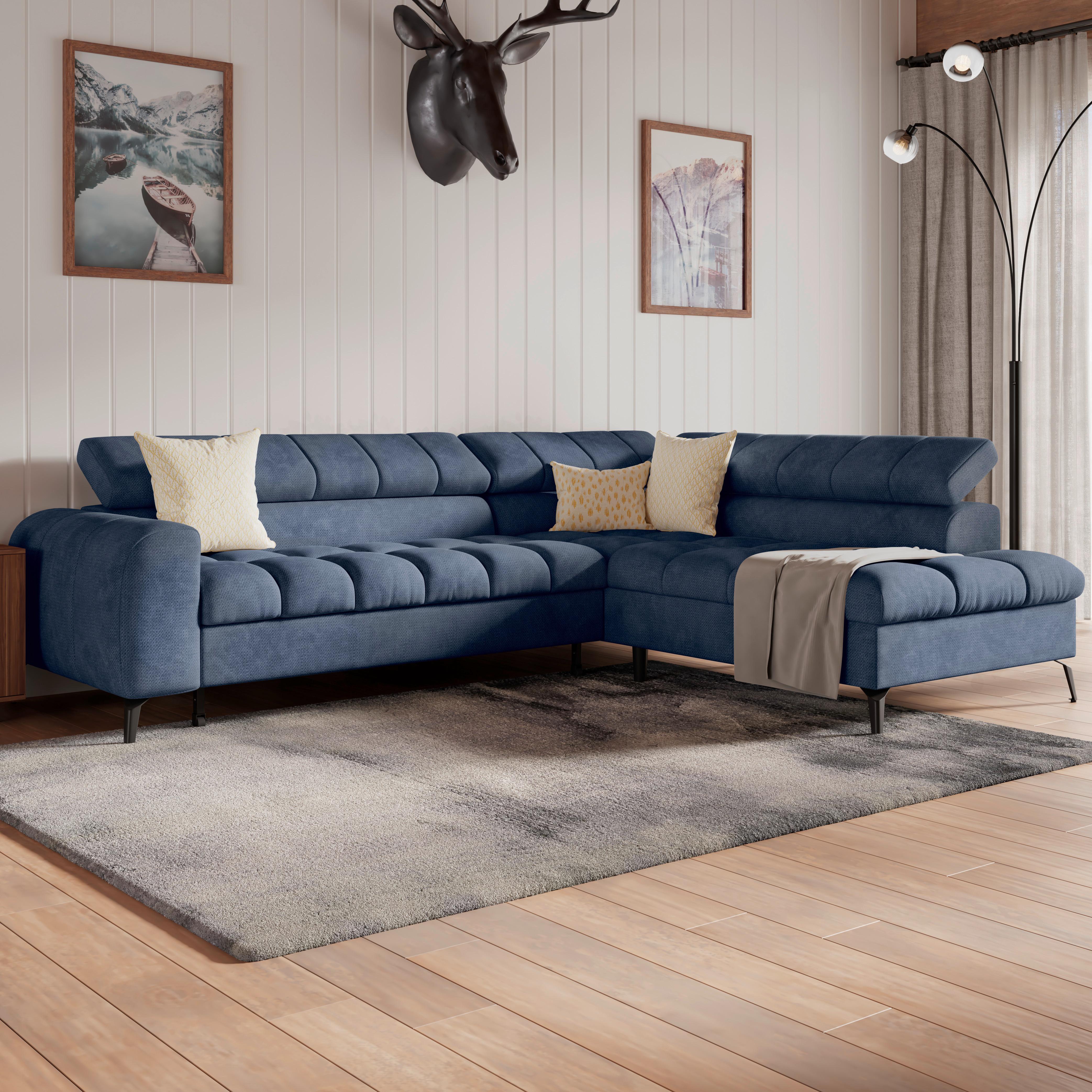 Ecksofa Volf Rechts New Blau, S: 261x203 cm - Blau/Schwarz, Trend, Kunststoff/Textil (261/203cm)