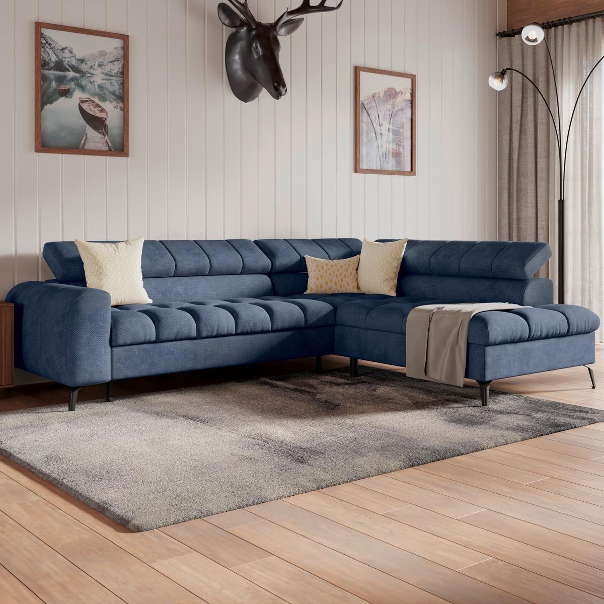 Ecksofa Volf Rechts New Blau, S: 261x203 cm - Blau/Schwarz, Trend, Kunststoff/Textil (261/203cm)