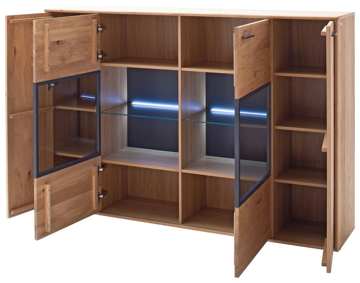 Highboard teilmassiv B: 184 cm Portland Eichefarben - Eichefarben/Anthrazit, Design, Glas/Holz (184/123/37cm) - Livetastic