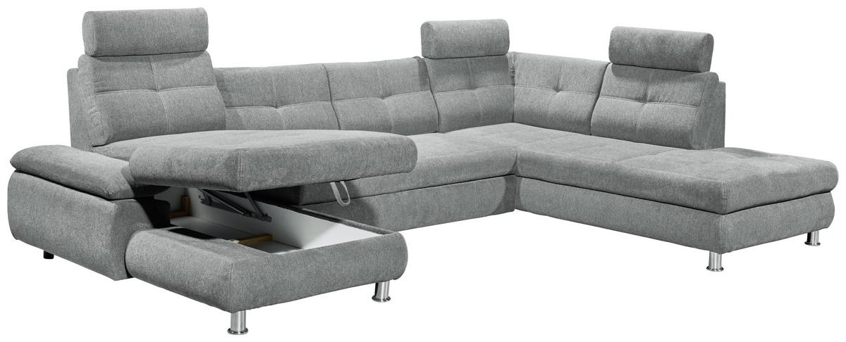 Sedací souprava ALBA U, pravá, šedá, úl.prostor, lůžko - světle šedá, Moderní, textil/plast (177/349/233cm) - MID.YOU