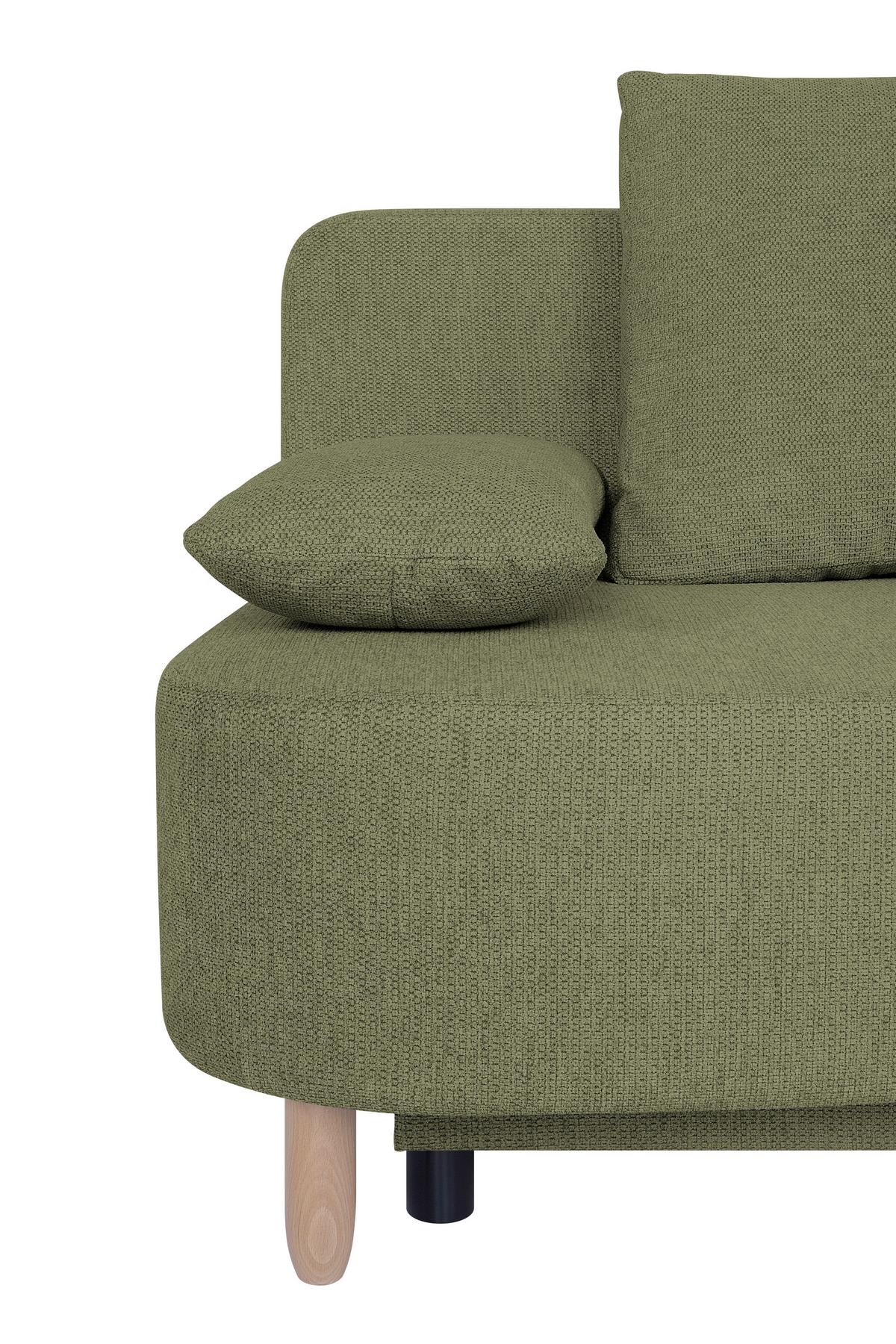 Pohovka LARA, olivovozelená, pružinové jadro a úl. priestor - olivovozelená/čierna, Design, drevo/kompozitné drevo (193/86/85cm)