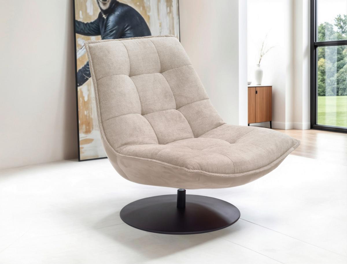 Sessel Zen Sandfarben B: 94 cm - Sandfarben/Schwarz, Design, Textil (94/97/106cm) - Livetastic