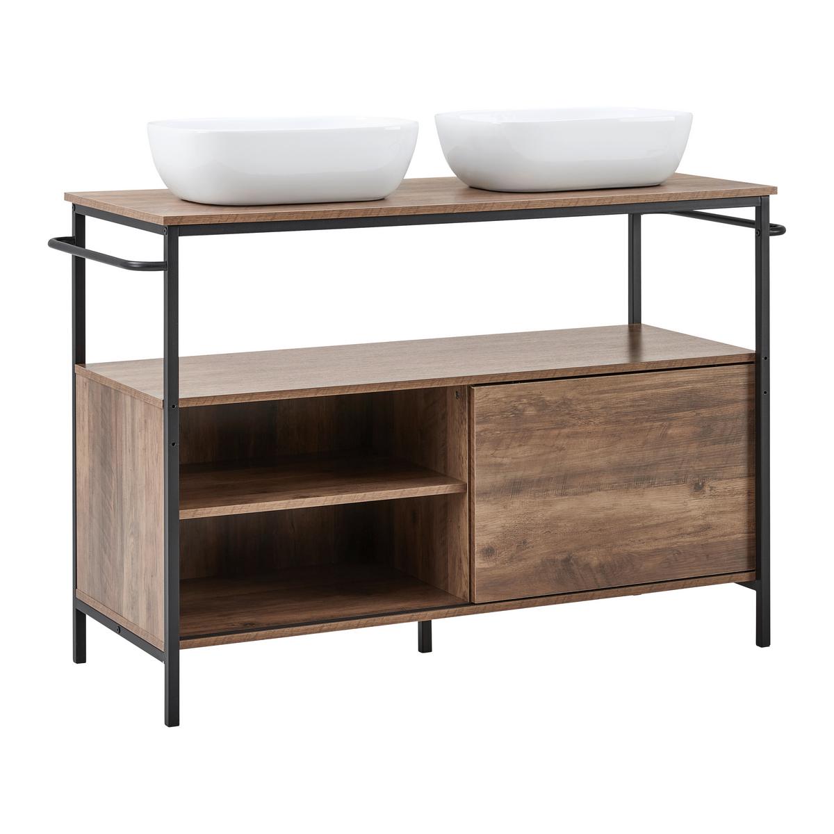 Skřiňka se dvěma umyvadly DELL - bílá/černá, Moderní, kov/kompozitní dřevo (120/85/50cm) - Bessagi Home