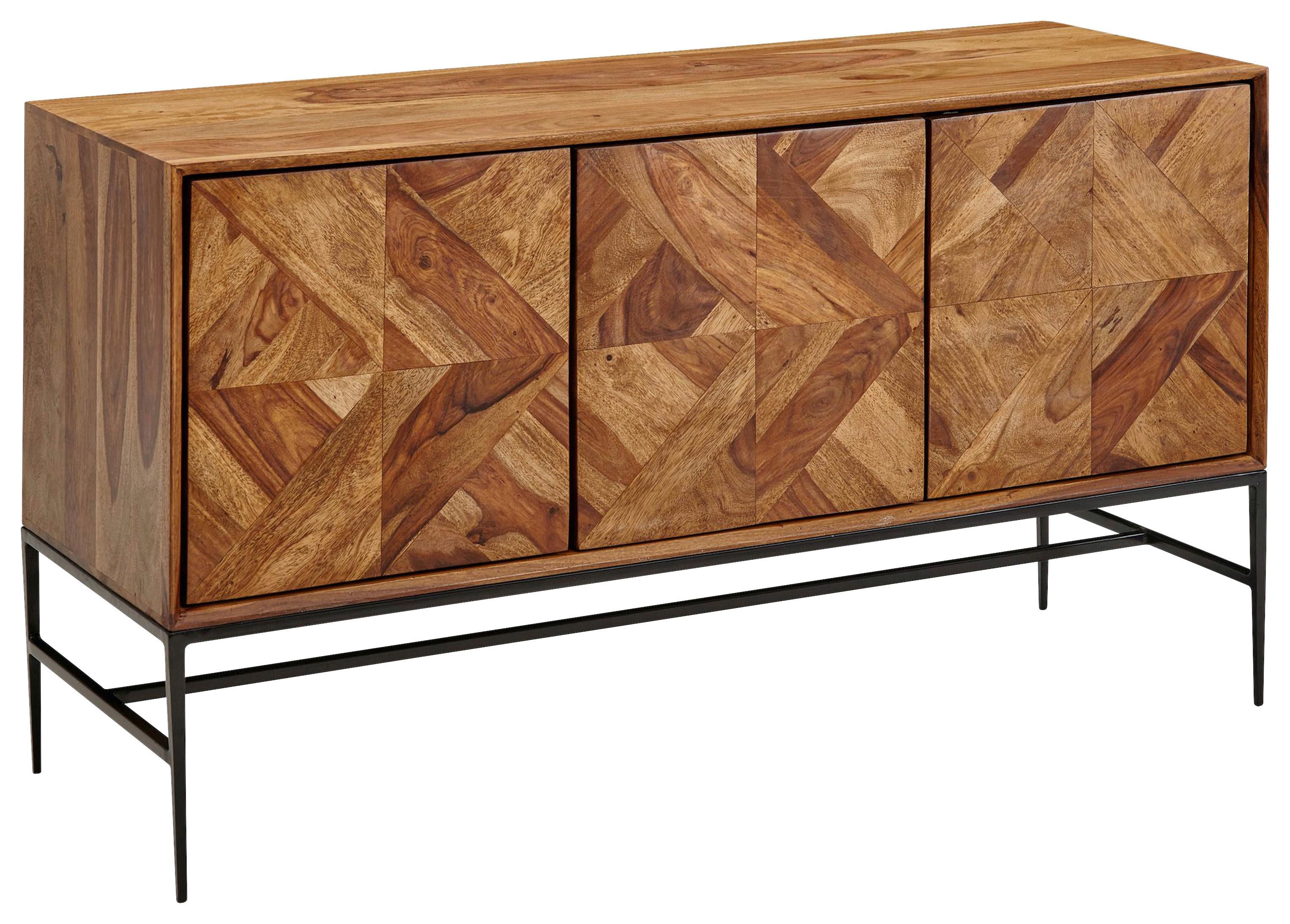 Sideboard Sheesham Sheeshamfarben B: 123 cm - Sheeshamfarben/Schwarz, Design, Holz (123/70/45cm) - MID.YOU