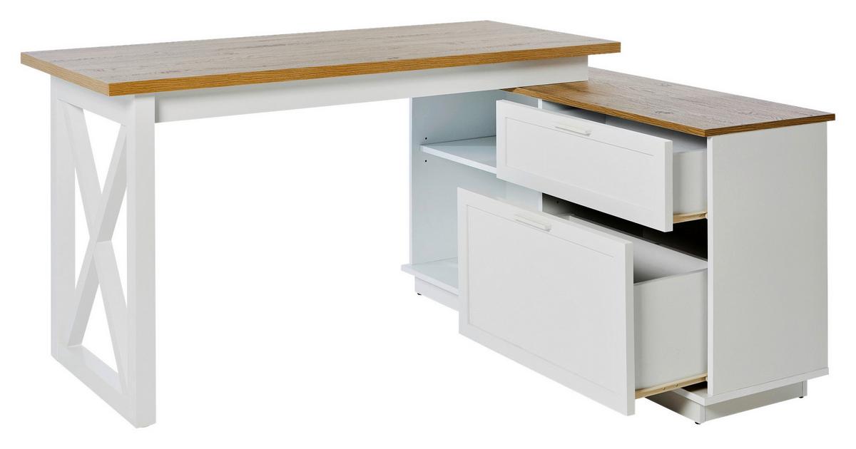 Eckschreibtisch mit Stauraum B 119 cm H 75 cm Chalet - Eichefarben/Weiß, KONVENTIONELL, Holzwerkstoff (150/119/75cm) - Livetastic