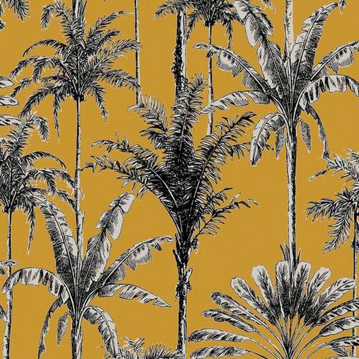 Vliestapete Vintage Palme - Gelb, Basics, Papier/Kunststoff (52/1005cm)