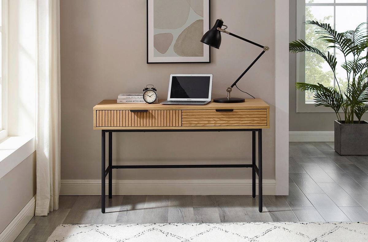 Schreibtisch Schwarz/Eiche Dekor L: 120cm - Eichefarben/Schwarz, MODERN, Holz/Holzwerkstoff (120/60/75cm) - Livetastic