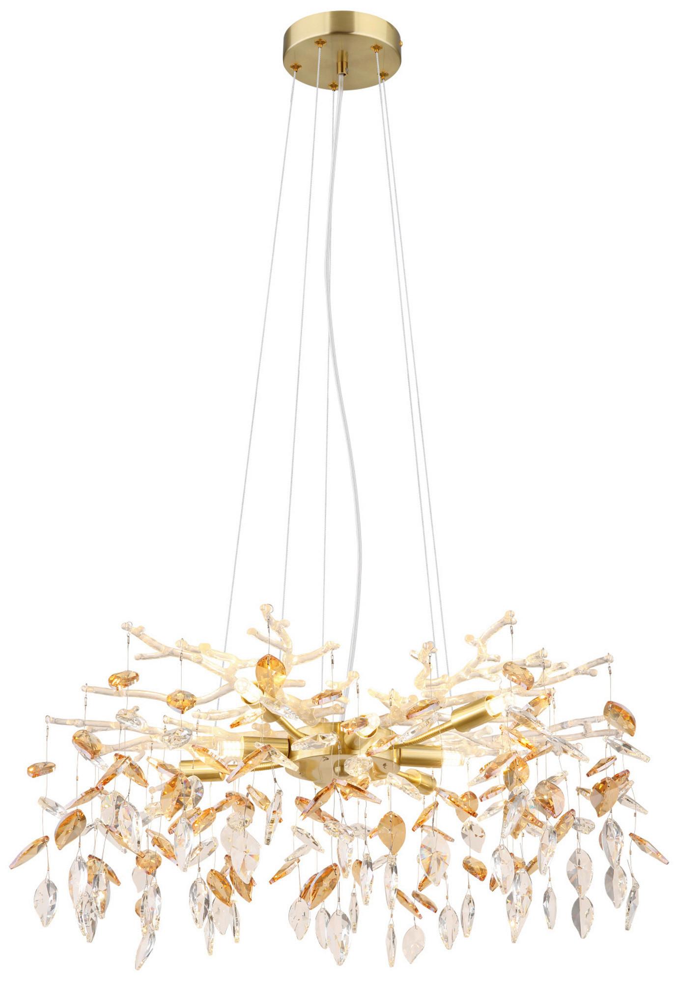 KRONLEUCHTER 64132-8 DANNA - Goldfarben/Bernsteinfarben, KONVENTIONELL, Glas/Metall (61/61/120cm) - Globo