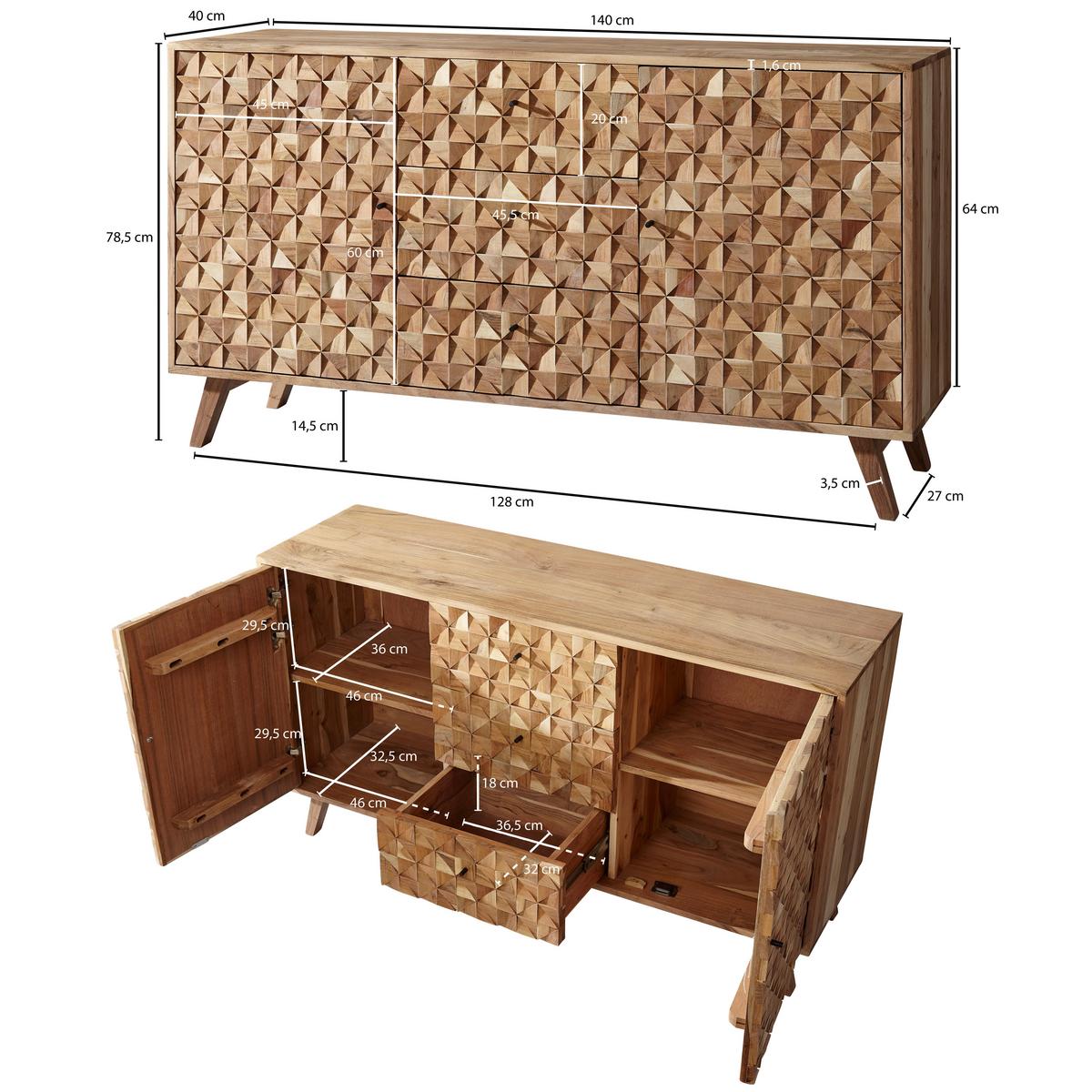 Sideboard Akazie Akaziefarben B: 40 Cm - Akaziefarben, Design, Holz (140/40/79cm) - MID.YOU