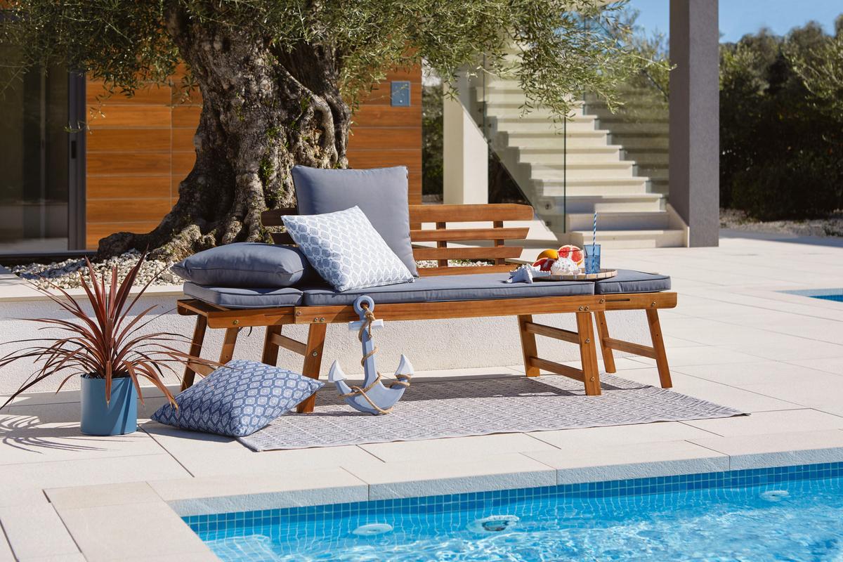 Kerti Pad Bali - akáciaszínű/szürke, Modern, textil/fa (190/75/68cm) - James Wood