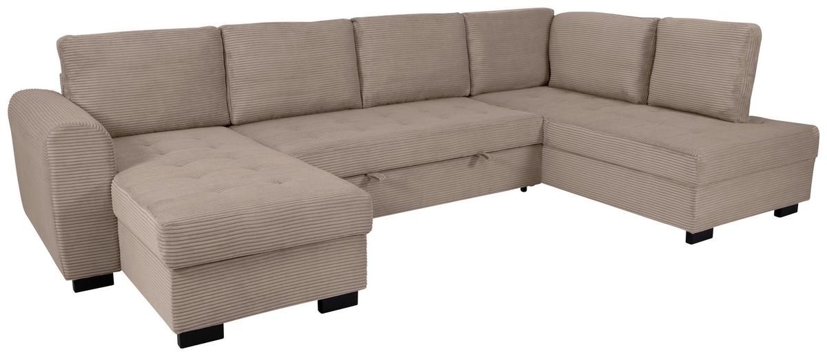 Souprava U MALTE, pravá, šedobéžový manšestr - černá/šedobéžová, Moderní, textil/plast (155/305/178cm) - Based