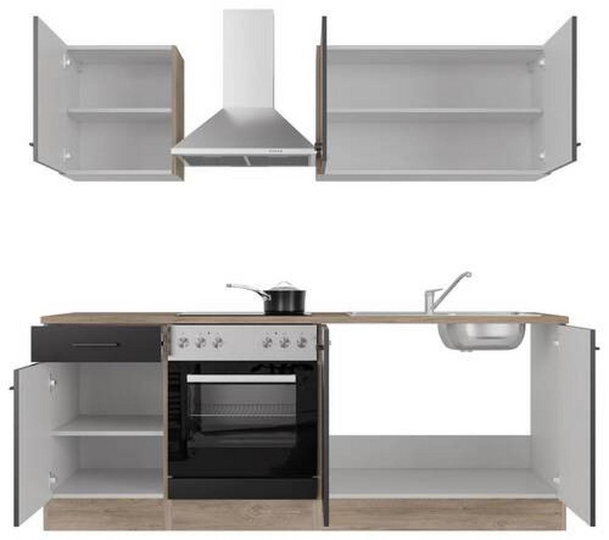 Küchenblock Capri Eiche/schwarz B: 210 Cm - Eichefarben/Schwarz, MODERN, Holzwerkstoff (210cm) - FlexWell