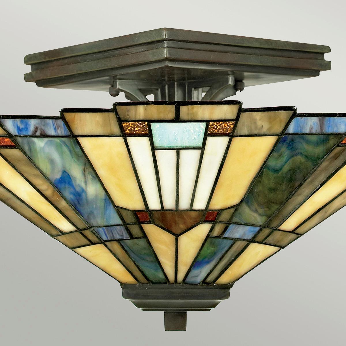 Deckenleuchte Qz-Inglenook-Sf  Tiffany - Bronzefarben, Natur, Glas/Metall (35.6/20.3cm) - Elstead Lighting