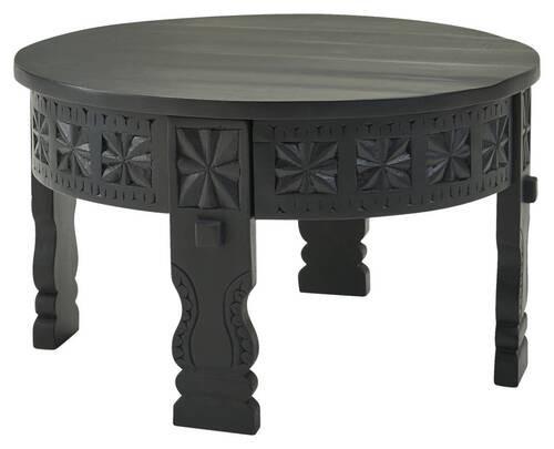 Couchtisch Rund Holz Massiv + Schnitzereien Wohnling Schwarz - Schwarz, MODERN, Holz (60/60/36cm) - MID.YOU