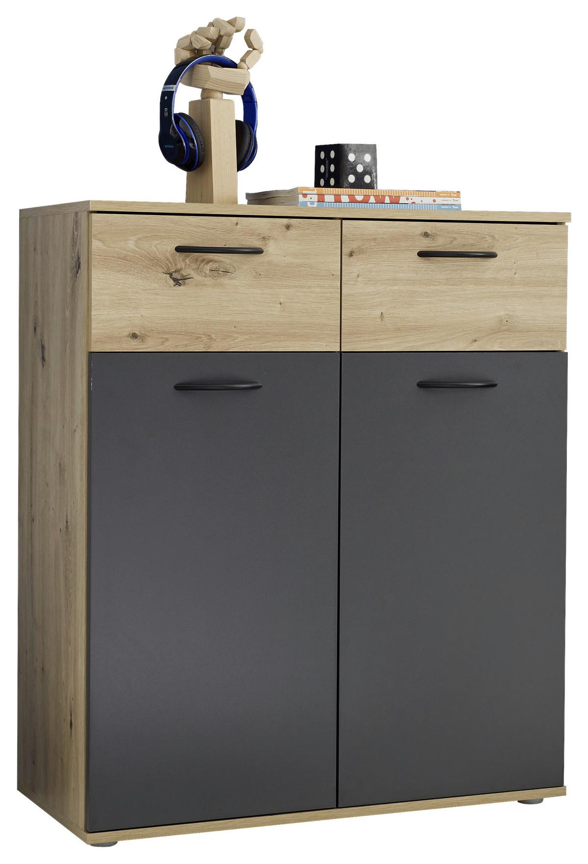 Komód Liam 80/98 Cm - grafitszürke/Artisan tölgy, Konventionell, faalapú anyag (80/95/38cm)