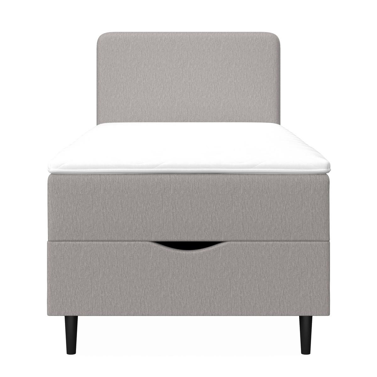 Boxspringová postel VIDA 90x200, šedá, s topperem - šedá/černá, Moderní, dřevo/textil (90/200cm) - Bessagi Home