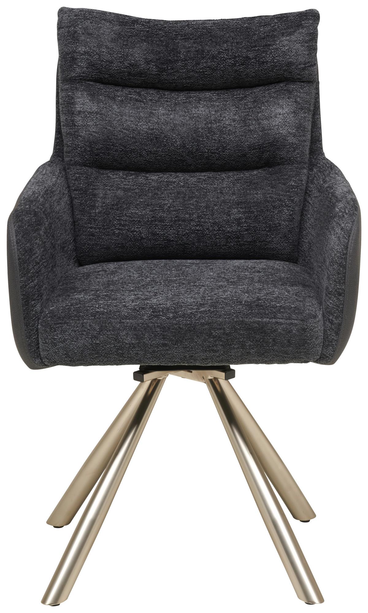 Armlehnstuhl Enid Webstoff Anthrazit, B: 60 cm - Anthrazit/Nickelfarben, KONVENTIONELL, Textil/Metall (60/92/65cm) - Livetastic