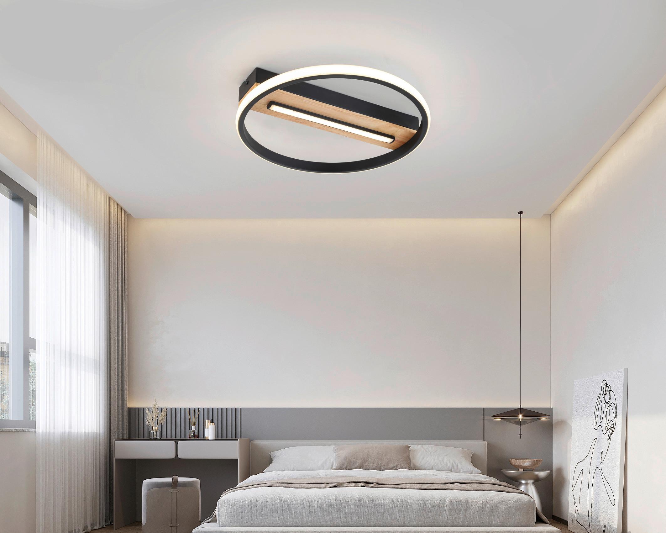 LED-Deckenleuchte Adora - Schwarz/Naturfarben, MODERN, Holz/Kunststoff (34,3/6cm) - Luca Bessoni
