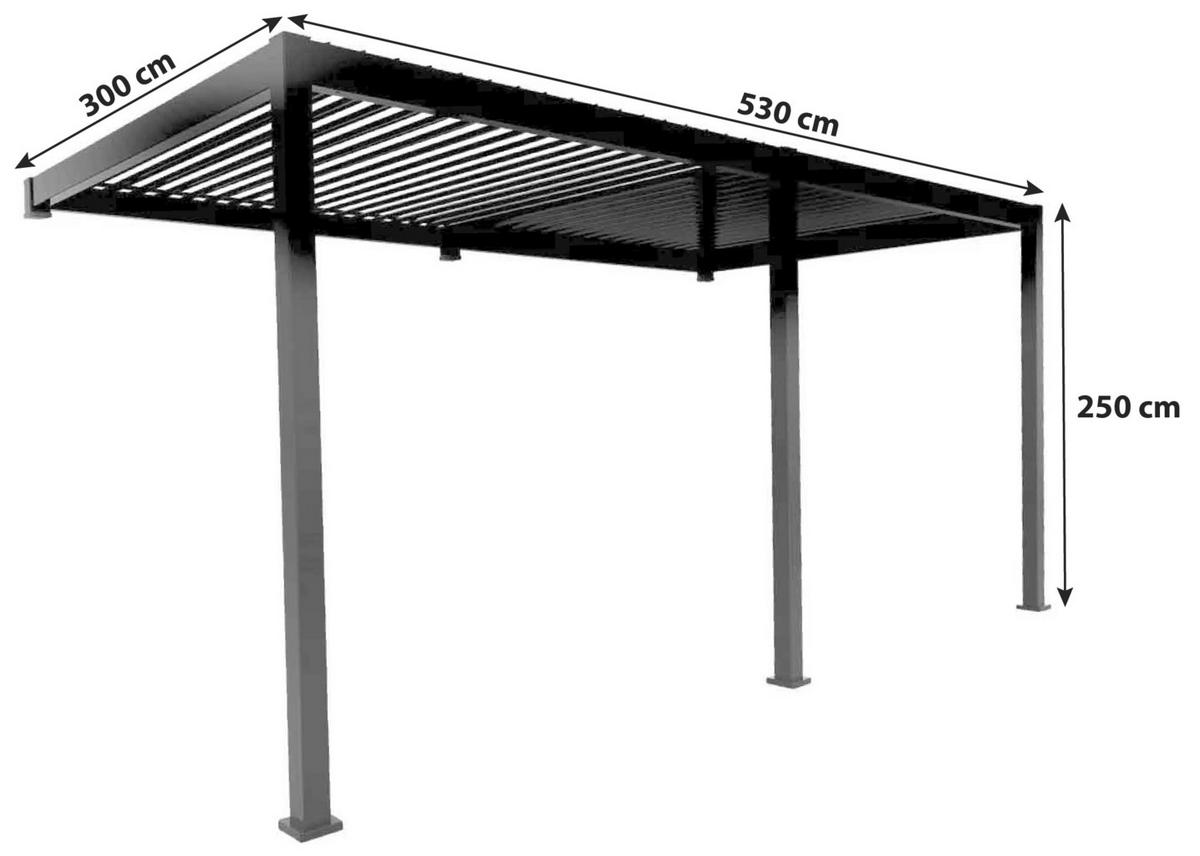 Pergola Deluxe 530x300cm Wandmontage, Anthrazit - Anthrazit, MODERN, Metall (530/250/300cm) - Gardenson