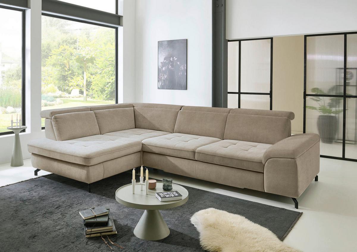 Rohová sedačka MIMA, ľavá, sv.hnedá ženilka, bez funkcií - svetlohnedá/čierna, Modern, kov/textil (220/318cm)