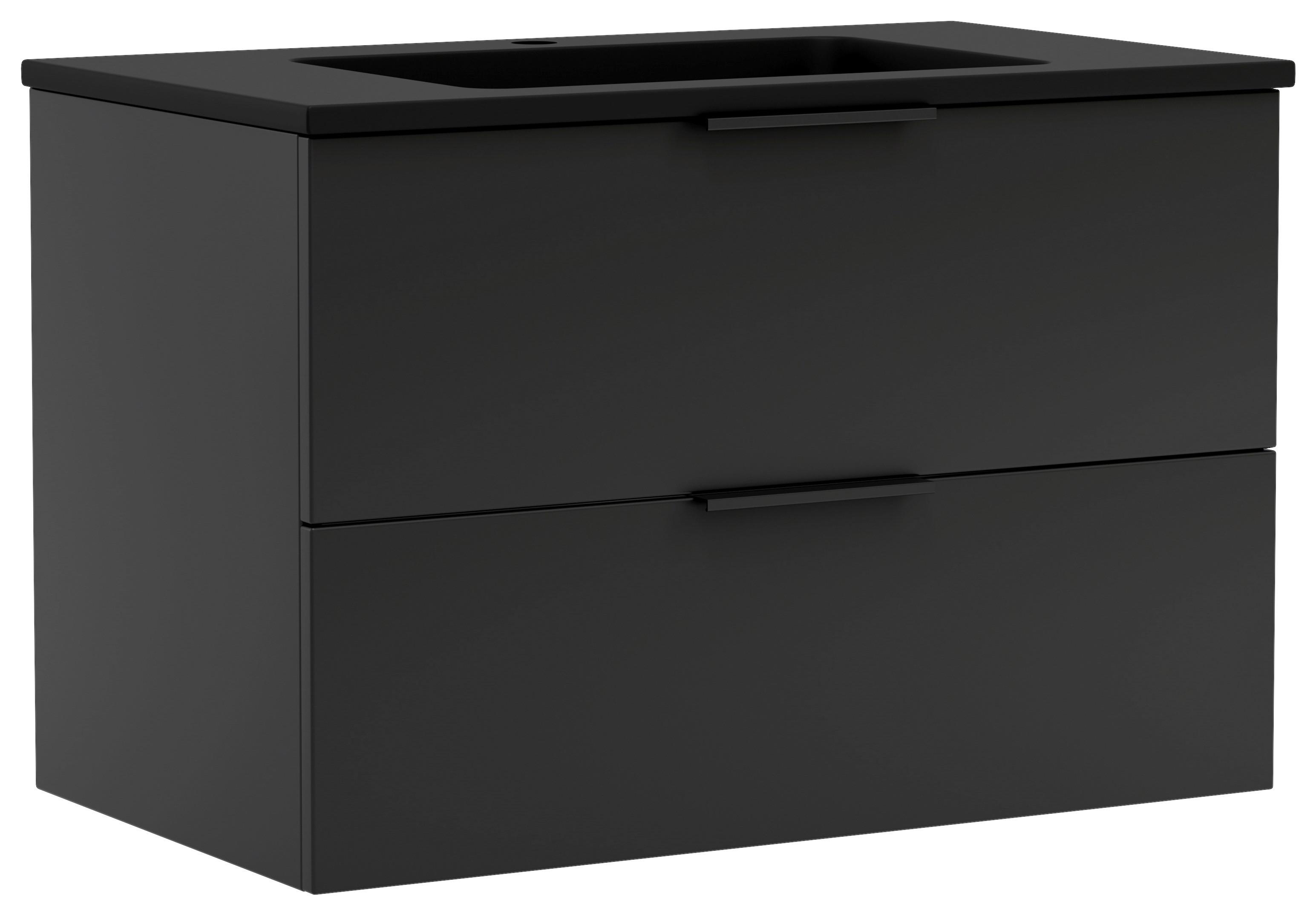 WASCHTISCHKOMBI Sevilla Schwarz, B: 80 cm - Schwarz, MODERN, Holzwerkstoff/Stein (80cm) - Held