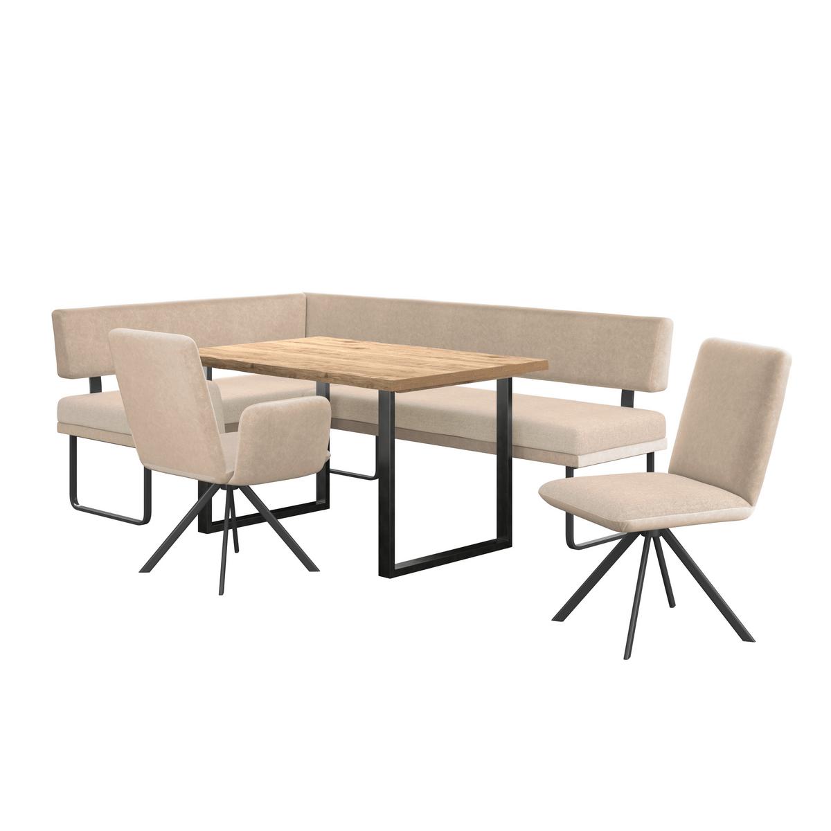 Eckbank Kian Webstoff Creme,  S:164x233 cm - Creme/Schwarz, Trend, Textil/Metall (164/233cm)