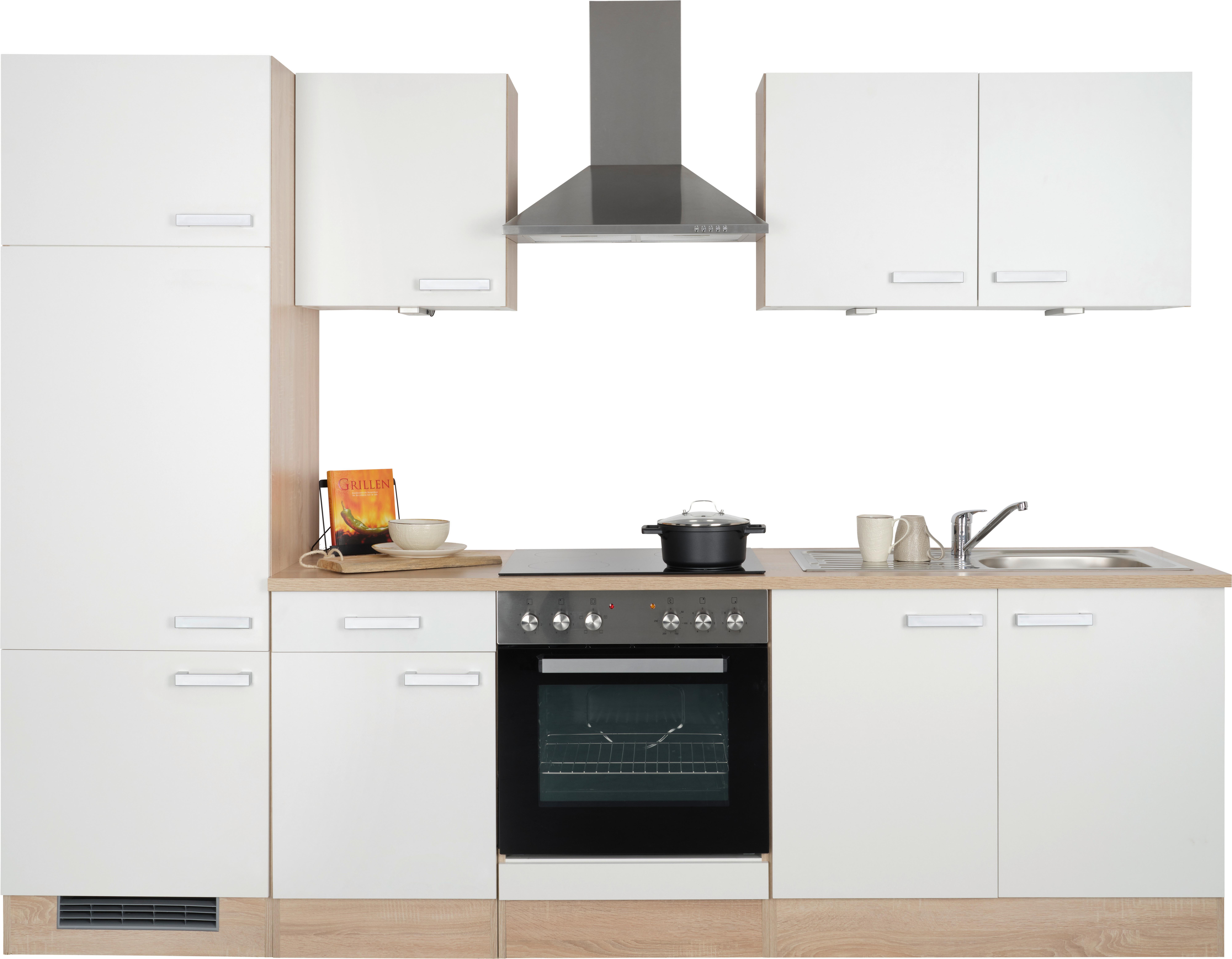 Kuchynský blok LEXA vrát. 4 spotrebičov; šírka 270 cm - biela/dub sonoma, Modern, kompozitné drevo (270cm) - Based