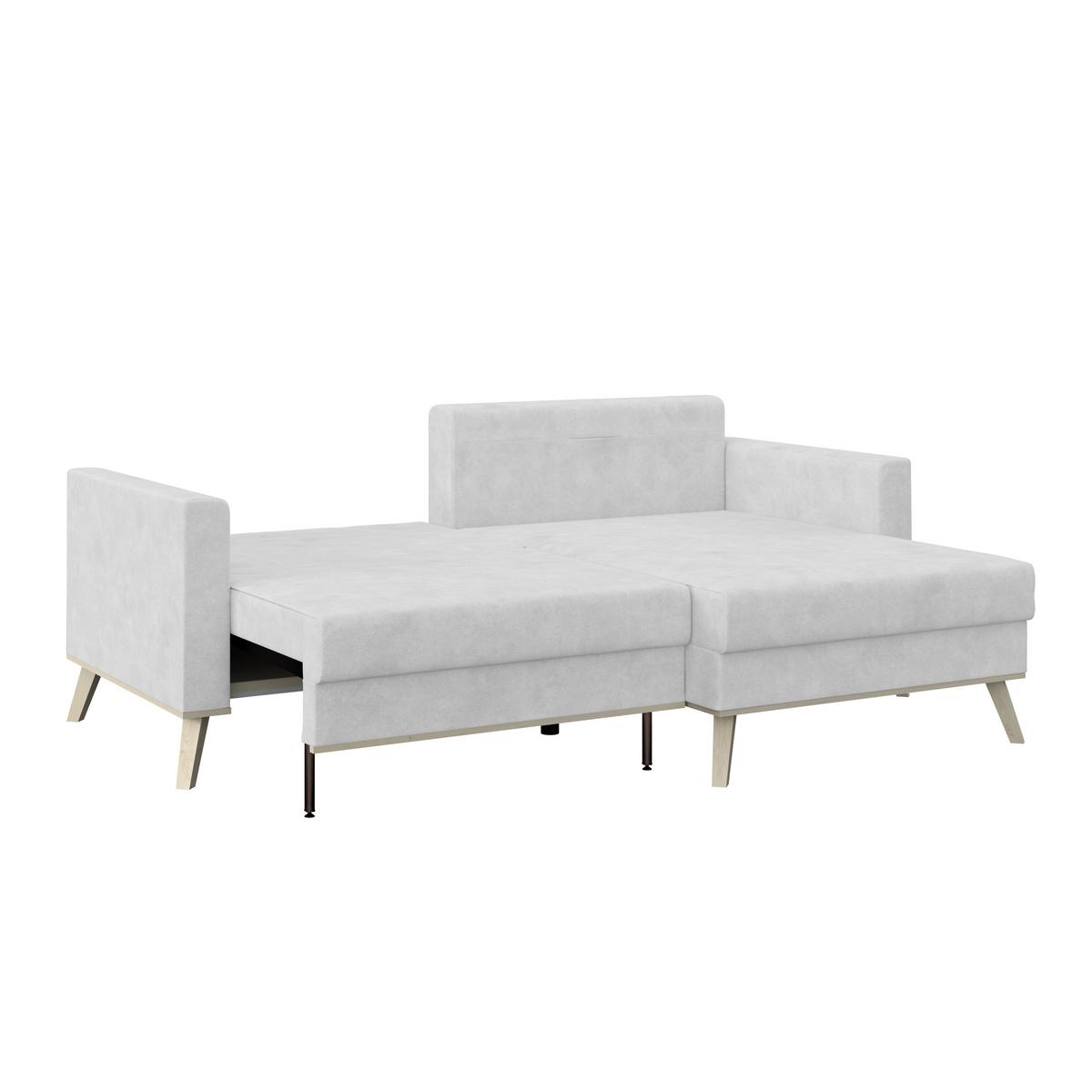 Rohová sedačka CARINI, oboustranná, světle šedá - barvy dubu/světle šedá, Basics, dřevo/textil (222/152cm)