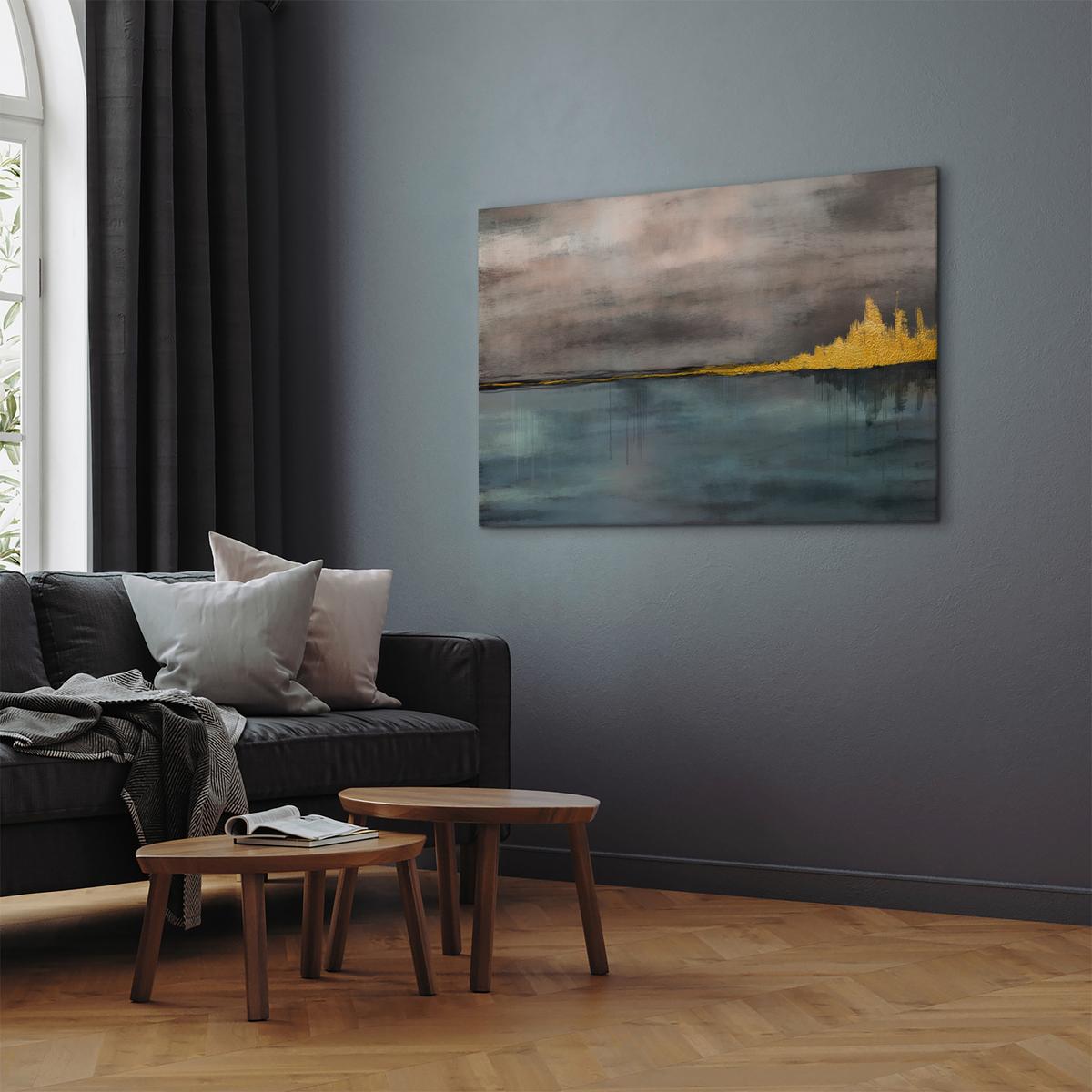 Obraz na plátne GOLDEN CITY - sivomodrá/zlatá, Basics, drevo/textil (90/60/1,2cm) - artgeist