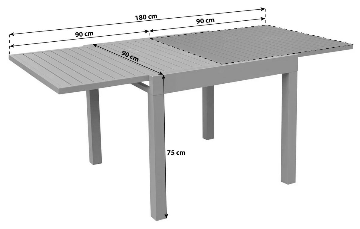 Gartentisch Ausziehbar Elena Aluminium L 180/90 Cm - Dunkelgrau, Basics, Metall (90-180/90/75cm) - Gardenson