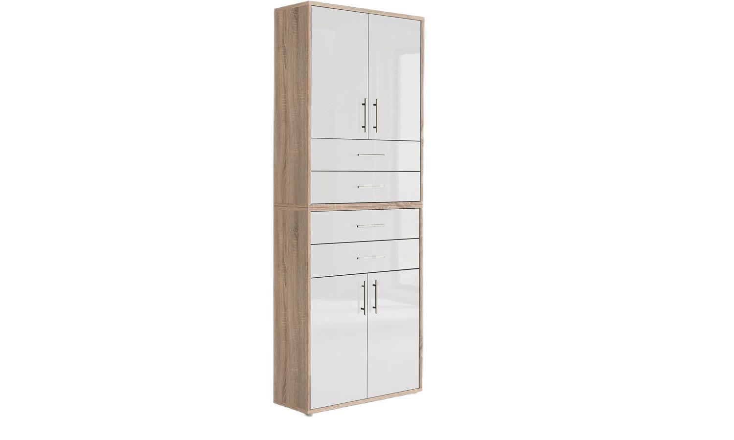 Aktenschrank Office Edition Weiß Hg/Eiche Dekor B: 84,4cm - Weiß Hochglanz/Sonoma Eiche, MODERN, Holzwerkstoff (84,4/227,2/33cm) - MID.YOU
