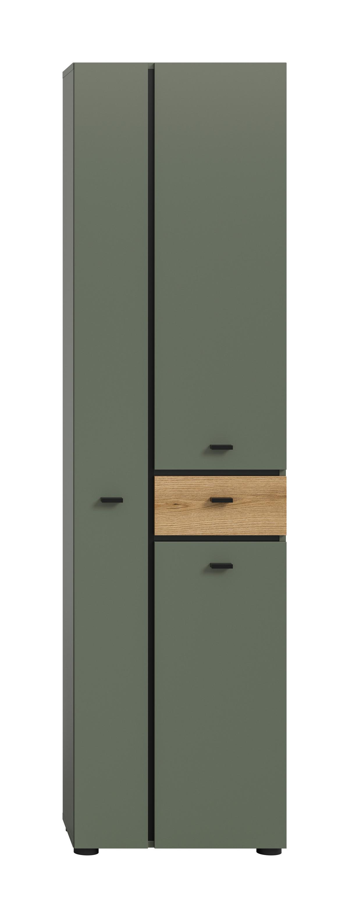 Hochschrank Aqua Grün/Eichefarben B: 51cm - Eichefarben/Schwarz, Trend, Holzwerkstoff (51/191/30cm) - MID.YOU