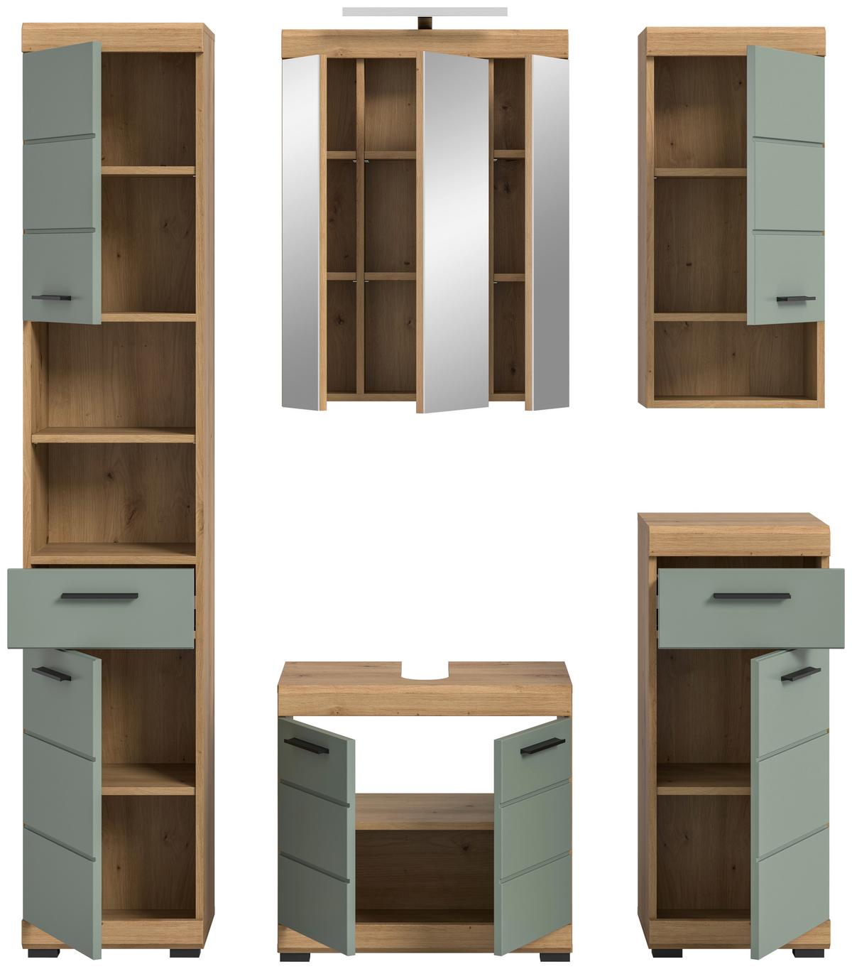 Badezimmer Scout Eiche Artisan Dekor Salbeigrün - Salbeigrün/Schwarz, MODERN, Glas/Holzwerkstoff (154cm) - MID.YOU