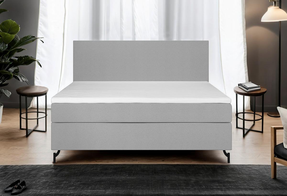 Boxspringbett Linz 140x200 Cm Grau Inkl. Topper - Schwarz/Grau, MODERN, Textil (140/200cm) - MID.YOU