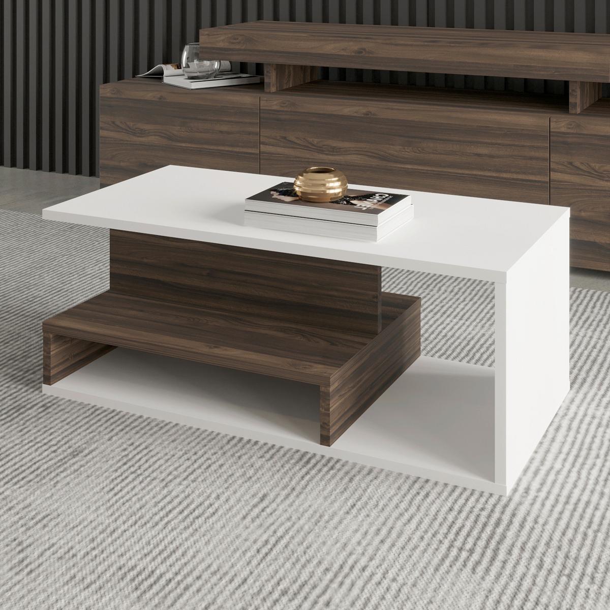 Couchtisch Vera Weiß/walnussfarben B: 90 Cm - Walnussfarben/Weiß, Design, Holzwerkstoff (90/45/35cm) - Livetastic